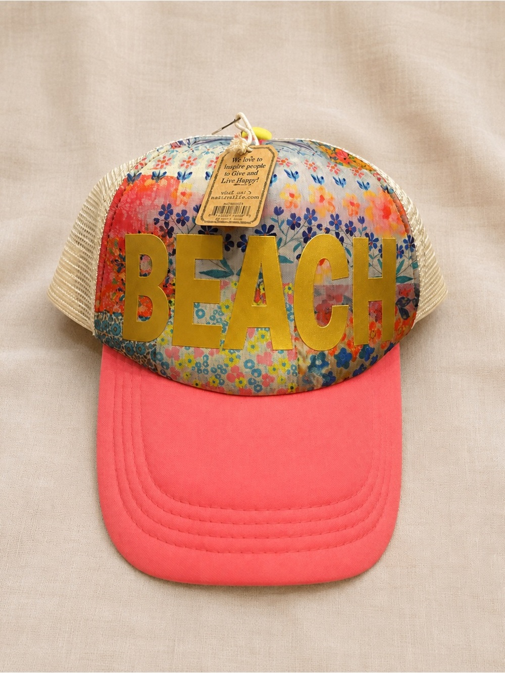 Title: Natural Life BEACH Gold Floral Adjustable Trucker Hat NWT